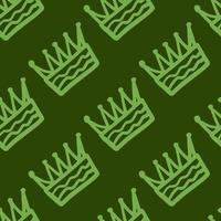 Simple seamless pattern with crown hand drawn elements. Green tones stylized artwork. vector