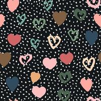 Doodle hearts seamless pattern on polka dot background. vector