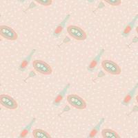 Seamless pale pattern with dinner ornament in pink pallete. Hand drawn bottle and dishes elements. vector