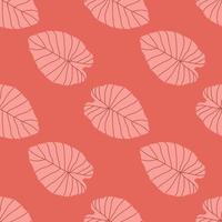 Seamless flora pattern with abstract leaf shapes silhouettes. Pink palette artwork. Simple botanic backdrop. vector