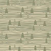 Pale seamless nature pattern with fir tree little ornament. Grey and green palette botanic artwork on stripped background. vector