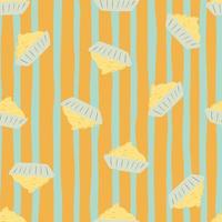 Doodle basket with cream seamless random pattern. Yellow lemon cupcakes on striped background. Food artwork. vector