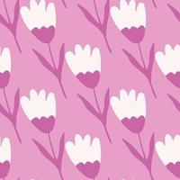 Pink tulip seamless pattern in simple style. Abstract floral backdrop. Cute flower wallpaper. vector