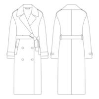 Template women double breasted trench coat vector illustration flat design outline clothing collection outerwear