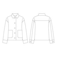 plantilla mujer doble bolsillo chaqueta vector ilustración diseño plano contorno ropa colección prendas de vestir exteriores