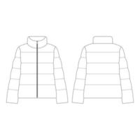 plantilla mujer abajo puffer chaqueta vector ilustración diseño plano contorno ropa colección prendas de vestir exteriores