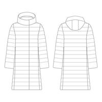 plantilla mujer abajo chaqueta larga vector ilustración diseño plano contorno ropa colección prendas de vestir exteriores