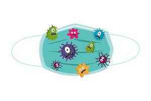 Mask with virus on surface after used. vector illustration