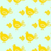 Vector Seamless pattern Chickens bird yellow color on blue background
