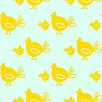 Vector Seamless pattern Chickens bird yellow color on blue background