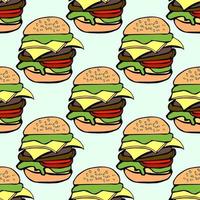 Seamless pattern vector illustration a hamburgers in cartoon style on light green background