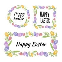 Vector illustration Easter wreath with traditional symbols collection- Easter cake and egg, spring flowers Happy Easter greeting card in pastel color