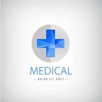 Vector medical logo, blue cross logo isolated.