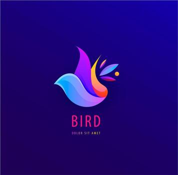 Vector wavy, abstract colorful Bird Abstract Logo design vector template. Gradient colors, Flying Logotype concept icon