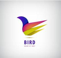 pájaro 3d marca colorida abstracta, logo animal, moda hotelera y concepto de marca deportiva. vector