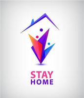 Vector stay home logo. Family sitting home. Quarantine or self-isolation. Health care concept. coronavirus, global viral epidemic or pandemic