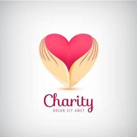 Vector charity logo. 2 hands holding heart icon