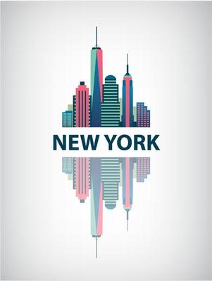 New York city architecture retro vector illustration, skyline silhouette, skyscraper