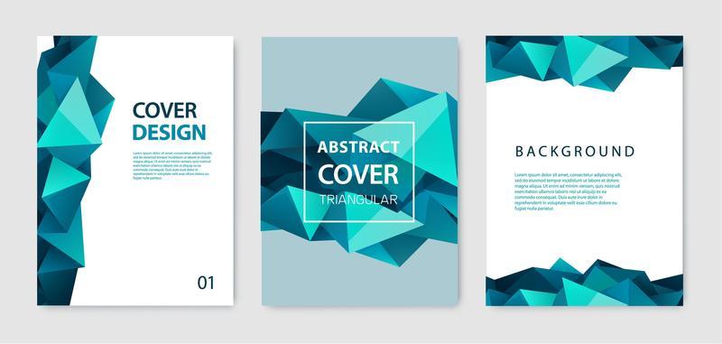 Vector set of modern cover design templates. Geometric facet shapes, abstract geometric flyers, annual reports, pages, posters, booklets.