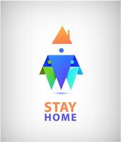 Vector stay home logo. Family of 3 sitting home, origami 3d icon. Quarantine or self-isolation. Health care concept. coronavirus, covid-19 global viral epidemic or pandemic