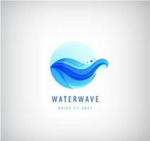 Vector wavy blue logo, water wave 3d gradient icon. Ocean