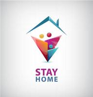 Vector stay home logo. Family sitting home. Quarantine or self-isolation. Health care concept. coronavirus, global viral epidemic or pandemic