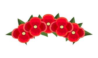 Red wreath of poppy flowers on the head in a flat style. vector