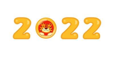 2022 new year of the tiger with illustration of animal muzzle in numbers on white background vector