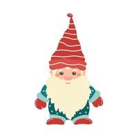 Little Christmas gnome in red striped hat, pajamas. vector
