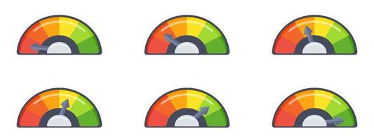 escala del velocímetro con una flecha en diferentes posiciones. vector