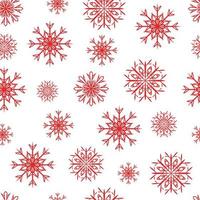 Red snowflakes seamless pattern on white background. vector