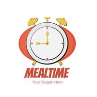 diseño de ilustración vectorial del logotipo de la hora de la comida con el concepto de reloj despertador y cubiertos vector