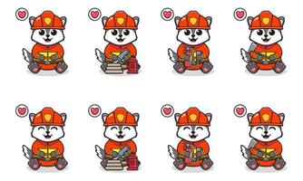 Vector Illustration of Cute sitting Wolf cartoon with Firefighter costume