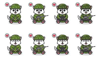 Vector Illustration of Cute sitting Wolf cartoon with Soldier costume.