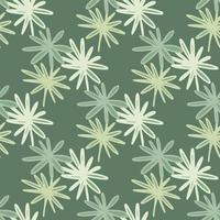 Seamless doodle pattern with spring daisy flowers. Simple botanic backdrop in green and white tones. vector