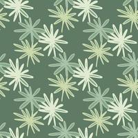 Seamless doodle pattern with spring daisy flowers. Simple botanic backdrop in green and white tones. vector