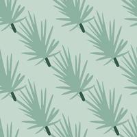 ramas de pino estampado de follaje de patrones sin fisuras, fondo de ramitas de coníferas azul pastel. estilo minimalista. vector