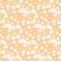 Daisy flower abstract silhouettes seamless pattern. White chamomile shapes on soft orange background. vector