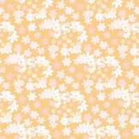 Daisy flower abstract silhouettes seamless pattern. White chamomile shapes on soft orange background. vector