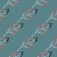 Minimalistic seamless botanic pattern with blackberries. Blue background. vector