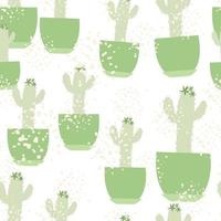 Cute cactus in pot seamless pattern on white background. vector