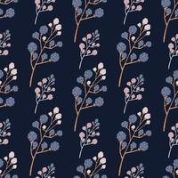 Decorative blackberry print seamless pattern. Doodle food fresh branches on navy blue backround. vector