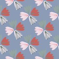 Tulip buds multicolor silhouettes seamless pattern. Soft blue background. Tender stylized print. vector