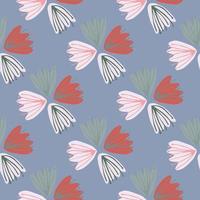 Tulip buds multicolor silhouettes seamless pattern. Soft blue background. Tender stylized print. vector