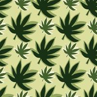 patrón impecable con infinitas hojas de cannabis sobre fondo amarillo pastel. vector