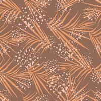 Random seamless autumn pattern with fern leaf silhouettes. Orange creative botanic sihouettes on brown background with splashes. vector