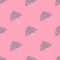 Bright seamless doodle pattern with purple pastel umbrella folk ornament. Pink background. vector