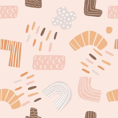 Cute doodle shapes vector seamless pattern on white background. Zig zag, plus, minus, t symbol, line. Kids funny vector wallpaper.