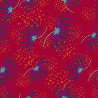 Purple random tropic bush seamless pattern in doodle style. Pink background with splashes. Doodle style. vector