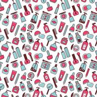 Seamless texture from cosmetics icons, beauty pattern, abstract background, wallpaper vector